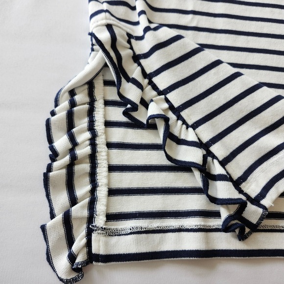 NWT Boden Frilled Ruffle side split Jersey Top Sweater blue white Striped sz 6 - Picture 7 of 8